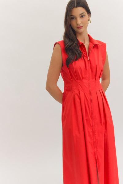 Sleeveless Midi Zip Dress - Red