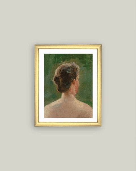 Back of Woman Portrait Framed Antique Art: 9x11