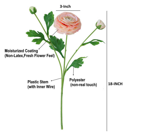 18"-Ultra Realistic Artificial Real Touch Ranunculus: Begonia Pink