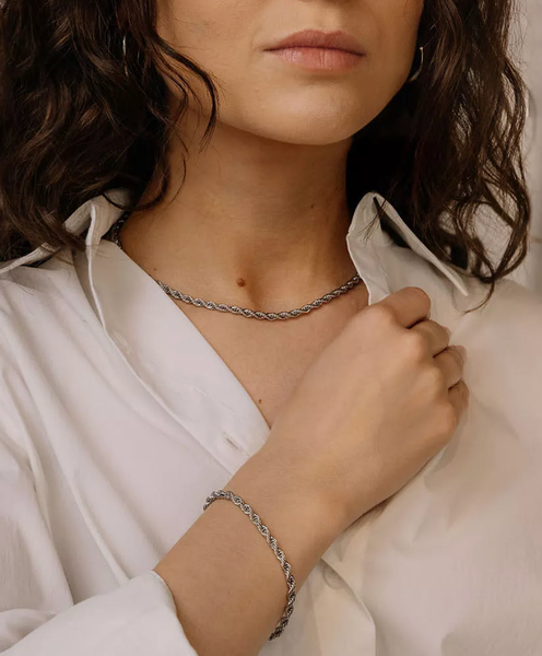 Rope Spiga Necklace Stainless Steel  14K Gold. Waterproof: Silver