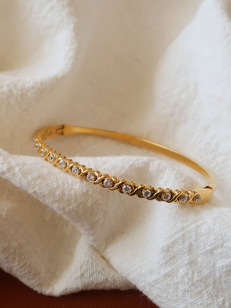 Non-Tarnish CZ Cuff Bracelet: Gold