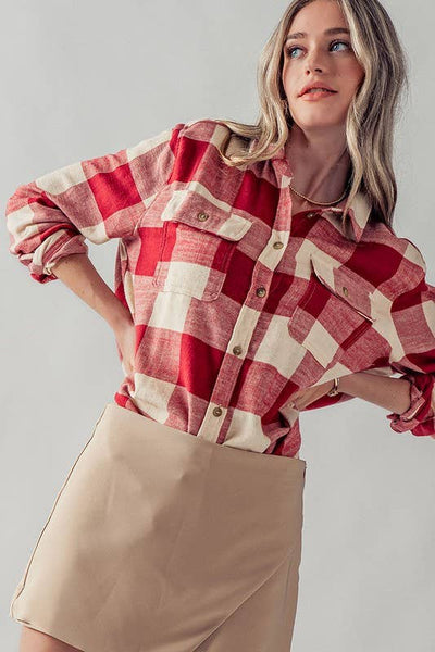PLAID FLANNEL BUTTON DOWN SHIRT : BLACK / S-2/M-2/L-2