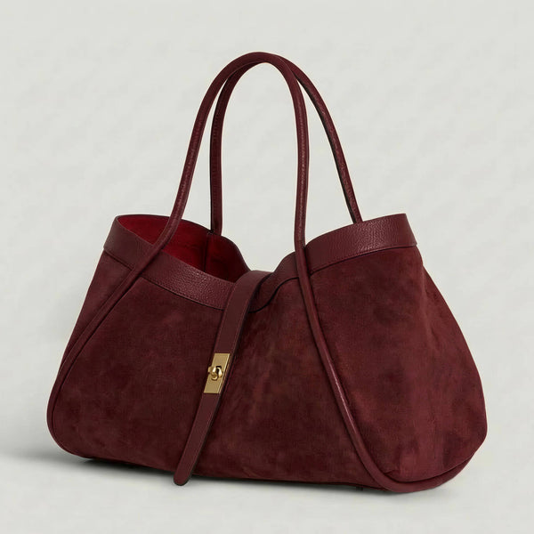 Genuine Suede and Togo Leather Bag: Burgundy