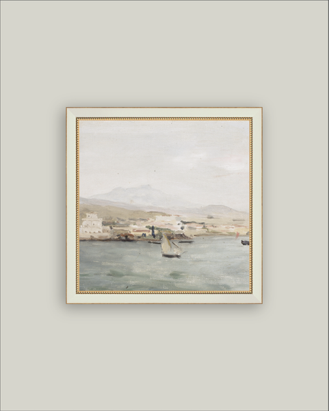 Sailboat Landscape Framed Antique Art: 9x9