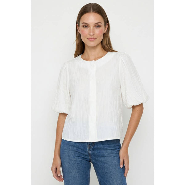 Puff Sleeve Button Up Blouse: Sable / M
