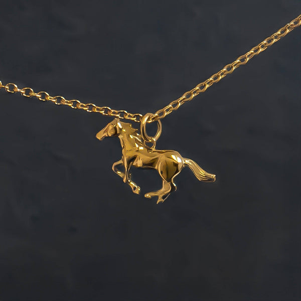 18K Gold PVD Stainless Steel Western Horse Charm: Gold