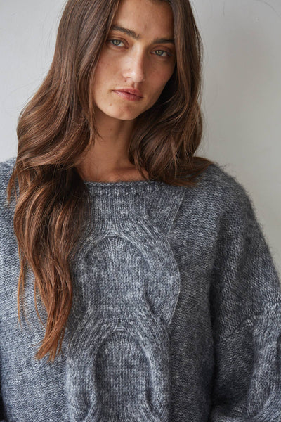 Sweater Knitted Polyester Acrylic Wool Pullover : Heather Grey