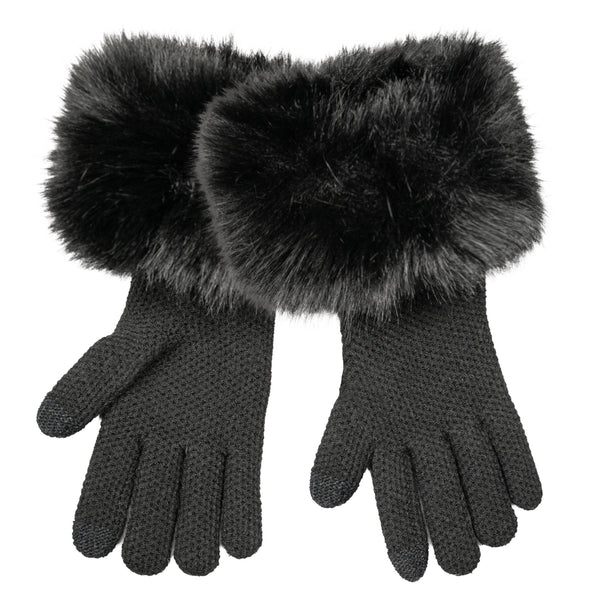 C.C Long Faux Fur Cuff Knitted Winter Gloves: Taupe