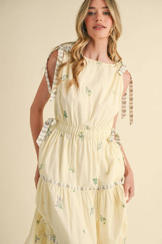 Embroidered Midi Dress - Cream