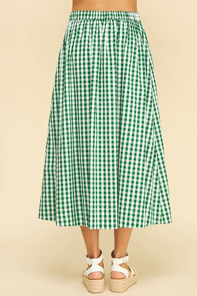 Gingham Button Down Skirt - Green