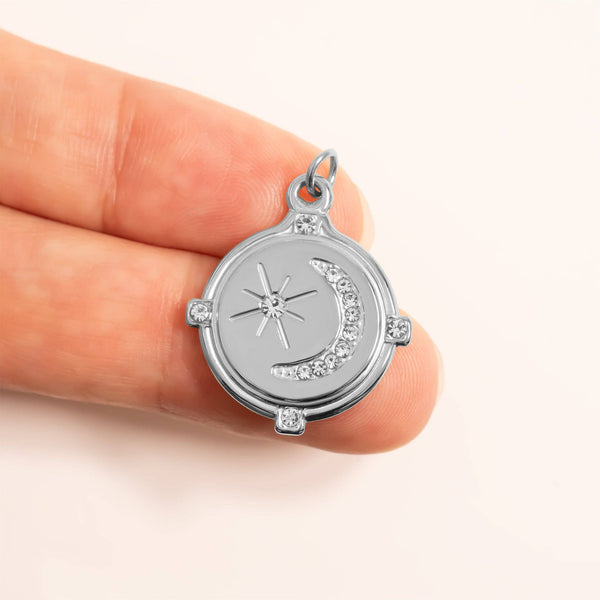 18K Gold PVD Stainless Steel Stone Moon And Star Pendant: Gold