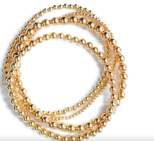 Gold Beads Bracelets- 14K Gold Steel Bead Stretch Bracelets: Yellow Gold / 6mm