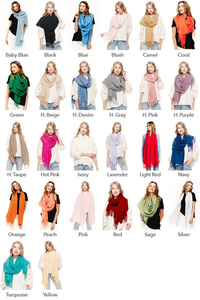 Soft Cashmere Solid Color Fringes Scarf: Green