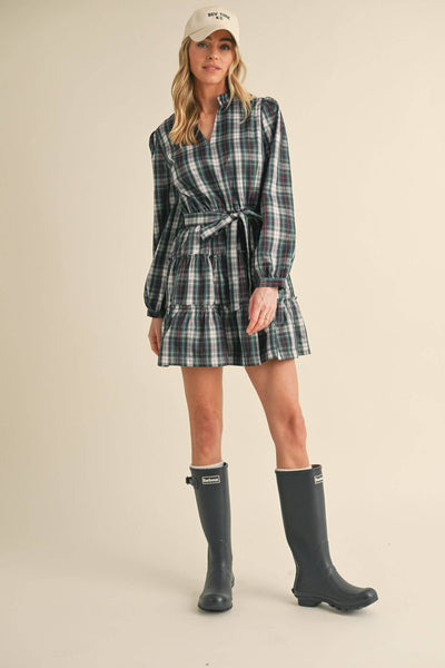 Plaid Mini Dress with Ruffle Trim