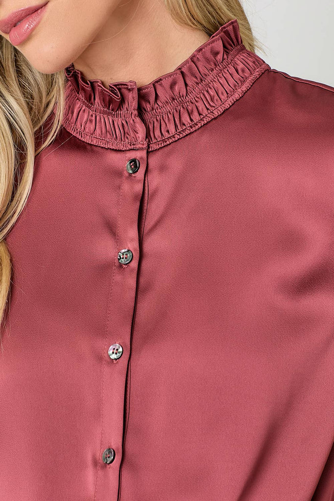Ruffled Collar Blouse: Merlot