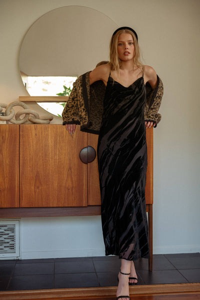 Suede Textured Fabric Long Dress: Brown