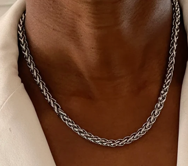 Rope Spiga Necklace Stainless Steel  14K Gold. Waterproof: Silver