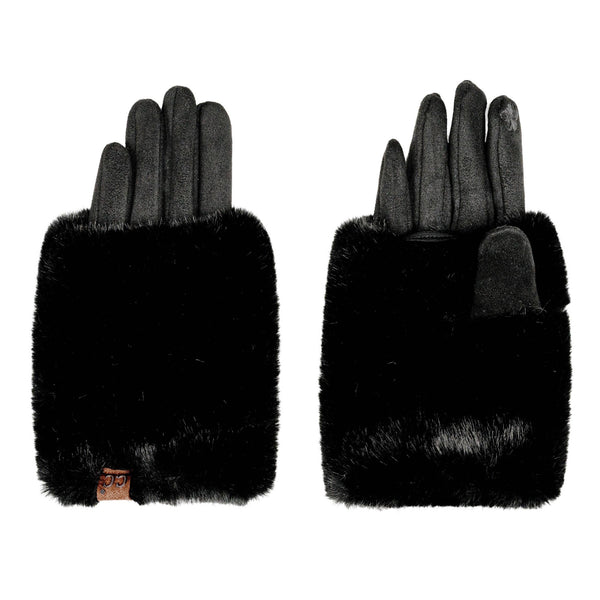 C.C Faux Fur Trim Winter Gloves: Brown