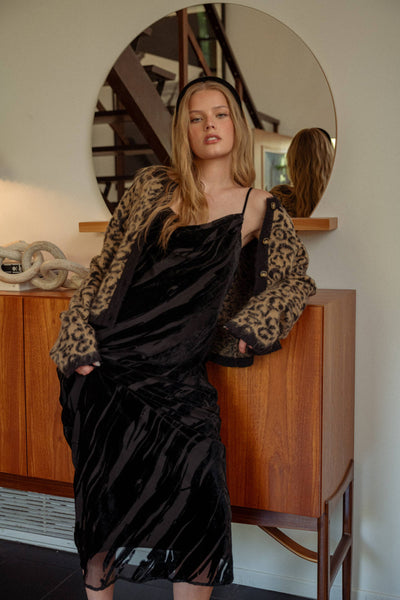 Suede Textured Fabric Long Dress: Brown