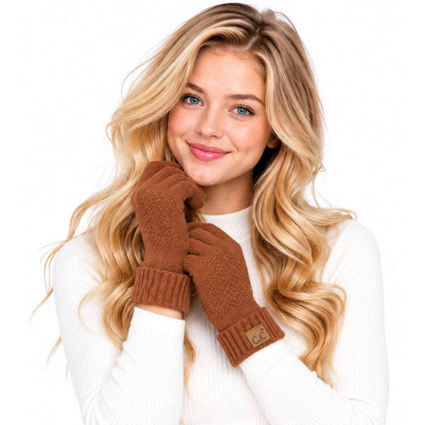 C.C Diagonal Pattern Striped Winter Gloves: Cocoa