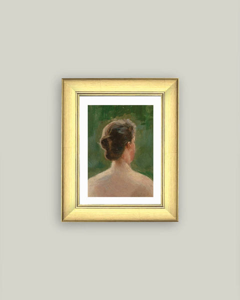 Back of Woman Portrait Framed Antique Art: 9x11
