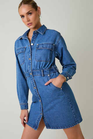 Long Sleeve Rivet Detail Mini Dress