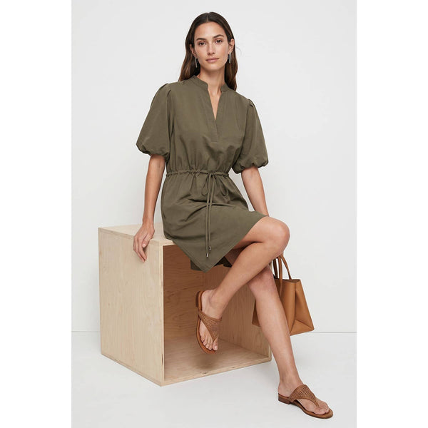 Puff Sleeve Cinched Waist Mini Dress: Navy / S