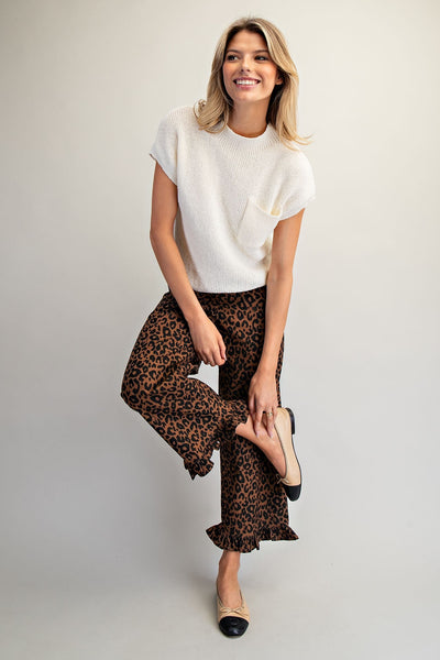 Leopard Ruffled Hem Pants