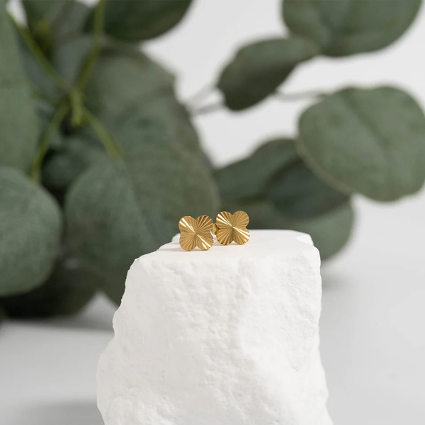 Waterproof Clover Stud Earrings: Gold