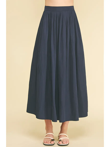 Pleated A-Line Midi Skirt