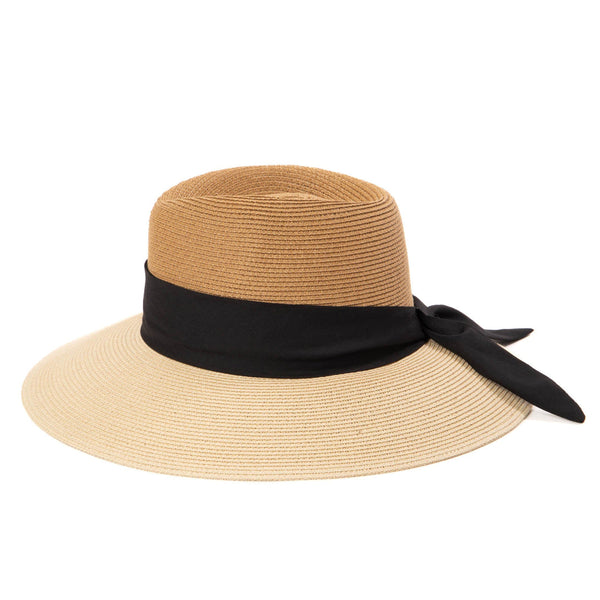 Paola Hat - Two Tone Fedora in Natural & Black