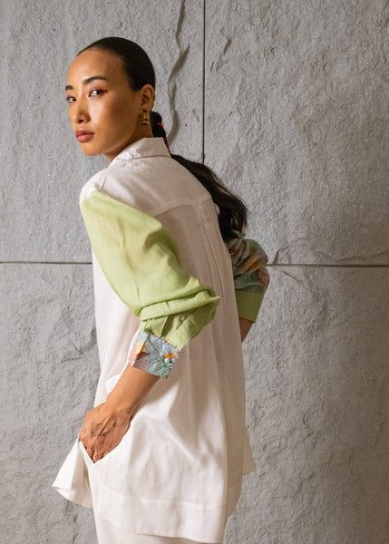 Isla Ivory Shirt with Printed Sleeves