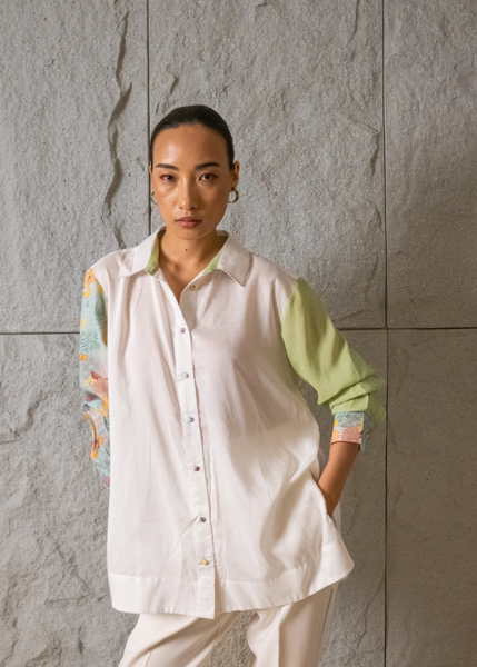 Isla Ivory Shirt with Printed Sleeves