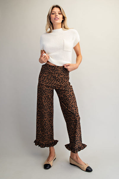 Leopard Ruffled Hem Pants