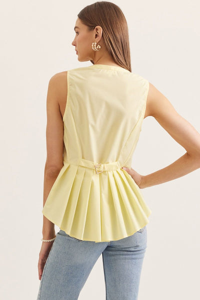 Solid Sleeveless Zip Up Top - Yellow