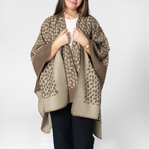 Jacquard Leopard Open Front Poncho