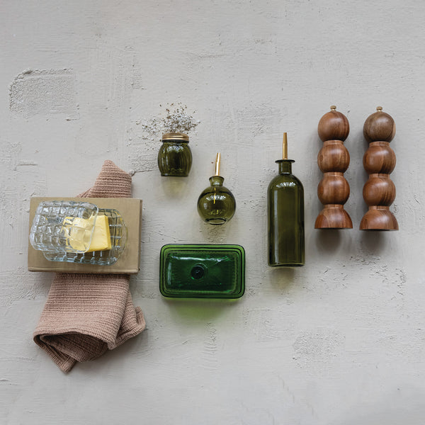 Pressed Glass Butter Dish with Grid Pattern