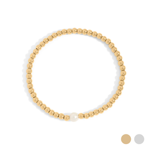 Waterproof Gold Beaded Pearl Accent Stretch Bracelet: 4mm