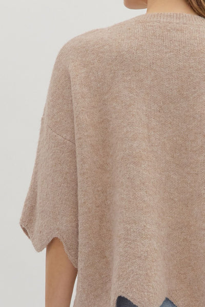Taupe Knit Scalloped Sweater