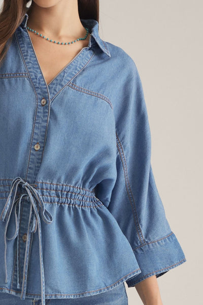 Denim Cinched tie Waist Top