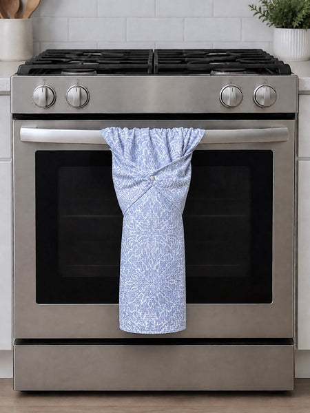 Stay Put Towel - Waffle Weave Blue & White Mosaic