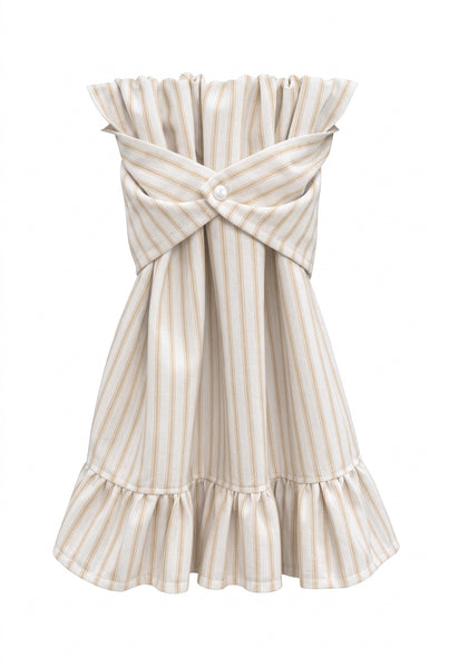 Stay Put Towel - Tan Ticking Stripe Ruffle