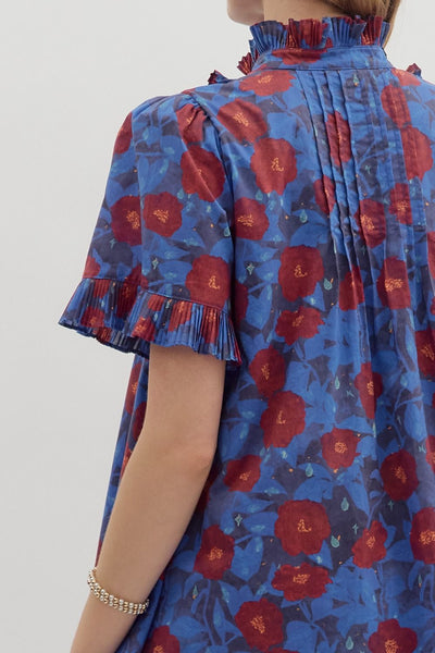 Floral Print Pintuck Mini Dress