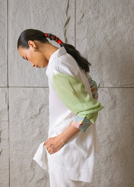 Isla Ivory Shirt with Printed Sleeves