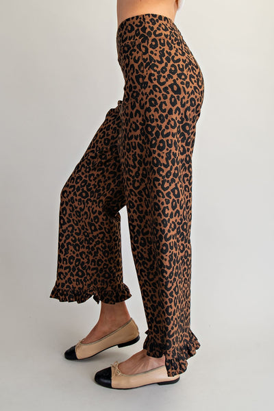 Leopard Ruffled Hem Pants