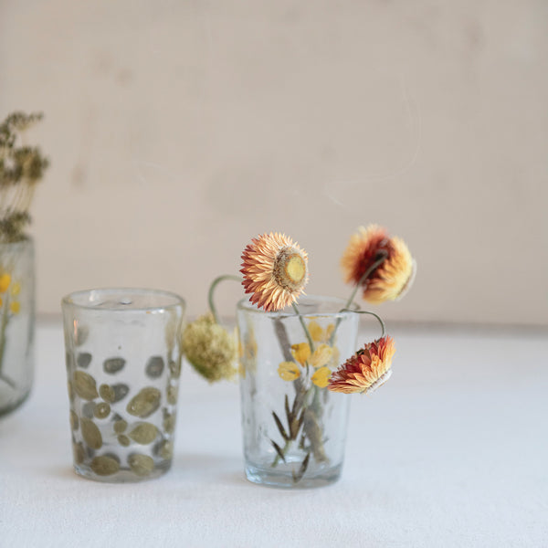 Handmade Glass Tealight/Votive Holder with Embedded Natural Moringa Leaves