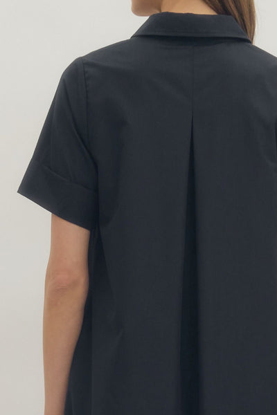 Solid Short Sleeve Midi Dress: Navy