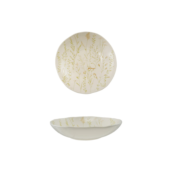 Debossed Stoneware Low Bowl with Botanicals (Each One Will Vary)