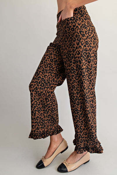 Leopard Ruffled Hem Pants