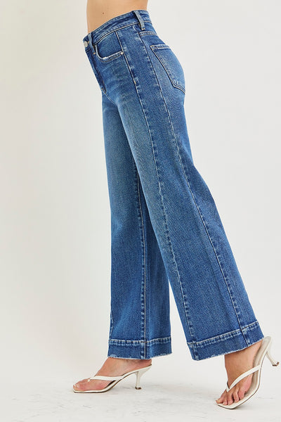 Tummy Control High Rise Ankle Wide Jeans
